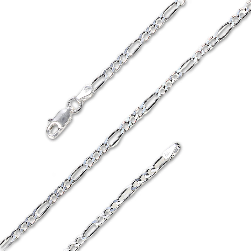 Italian Sterling Silver Figaro Necklace 3mm Width