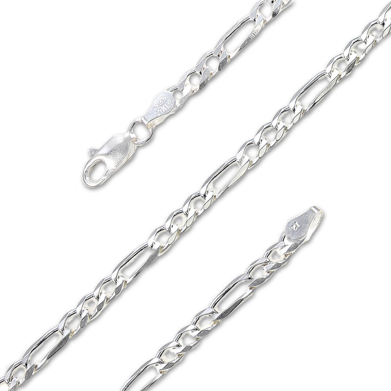 Italian Sterling Silver Figaro Necklace 4.25mm Width