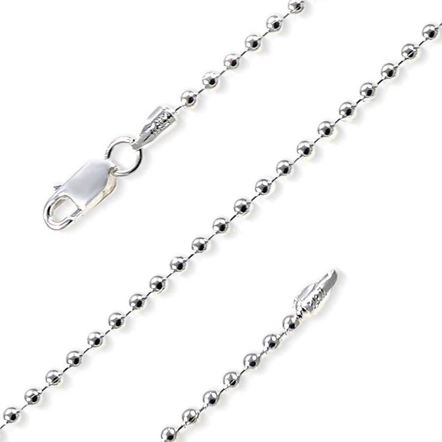 Italian Sterling Silver Bead Necklace 2.50mm 16 to 30 Inches