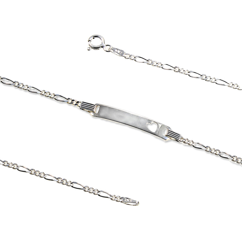 Silver Heart ID Bracelet for Baby Girl 6 Inches