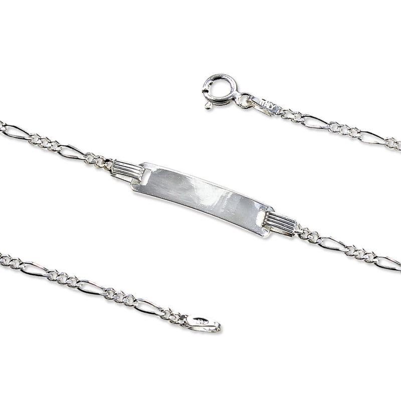 Silver ID Bracelet Figaro Link Chain 6 Inches