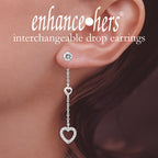 Silver Cubic Zirconia Dangle Hearts Interchangeable Enhancers Earrings