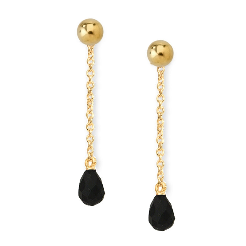 Black Onyx Teadrop Dangle w Bead Stud Interchangeable Enhancer Earrings Gold Over Silver