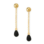 Black Onyx Teadrop Dangle w Bead Stud Interchangeable Enhancer Earrings Gold Over Silver