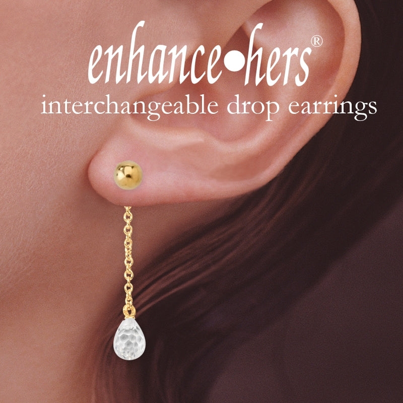Birthstone Briolette Dangle w Bead Stud Interchangeable Enhancer Earrings Gold Over Silver