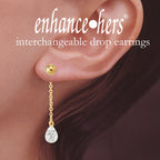 Birthstone Briolette Dangle w Bead Stud Interchangeable Enhancer Earrings Gold Over Silver