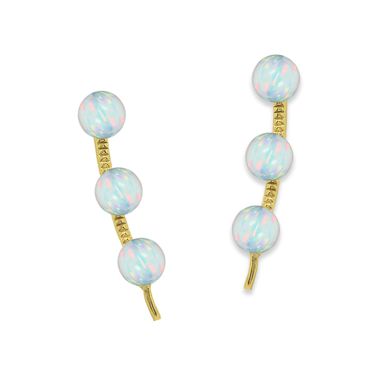 Ear Climber Earrings Ear Pin 3-in-1 Look Opal Beads Earcrawlers
