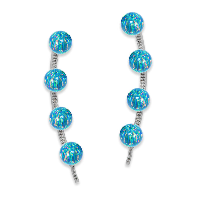 Ear Climber Earrings Ear Pin 4-in-1 Look Opal Beads Earcrawlers