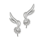 Cubic Zirconia Ear Climber Earrings - Springtime Flower - Ear Pin - Sterling Silver
