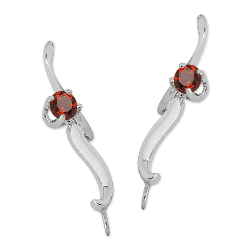 Ear Climber Earrings Swarovski Birthstone Silver Swirl Ear Pin Earrings - Gemstone Ear Crawler Earring Product Shot Left and Right Side