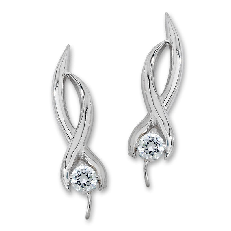 Cubic Zirconia Silver Ear Pin Earrings
