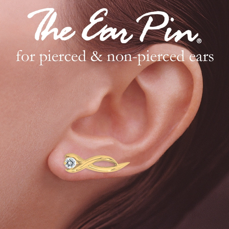 Ear Pin Ear Climber Earrings Cubic Zirconia Crossover Swirls 18k Gold over Silver