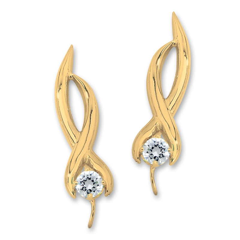 Ear Pin Ear Climber Earrings Cubic Zirconia Crossover Swirls 18k Gold over Silver