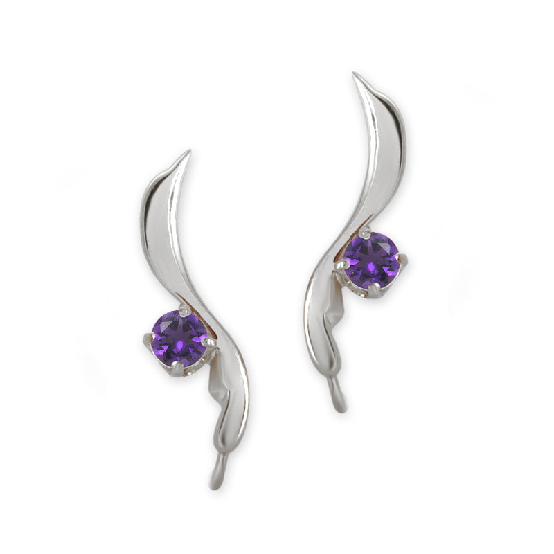 Amethyst Ear Pin Earrings Sterling Silver
