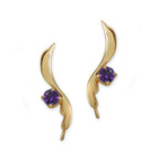 Amethyst Ear Pin Earrings Gold Over Silver