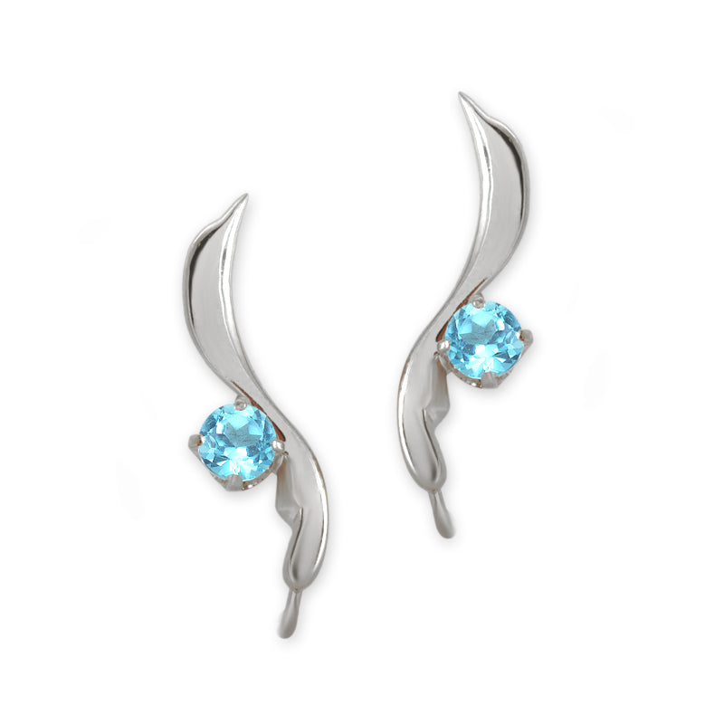 Blue Topaz Ear Pin Earrings Sterling Silver