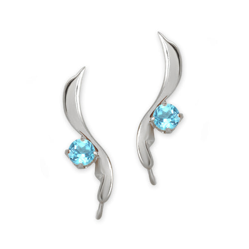 Blue Topaz Ear Pin Earrings Sterling Silver