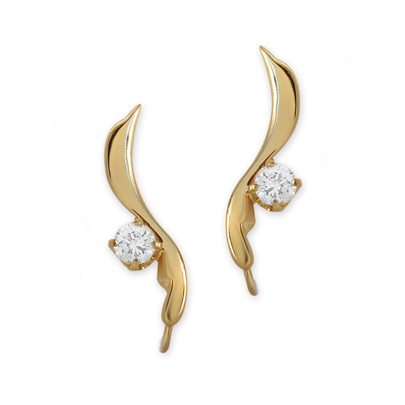 Cubic Zirconia Ear Pin Earrings Gold Over Silver