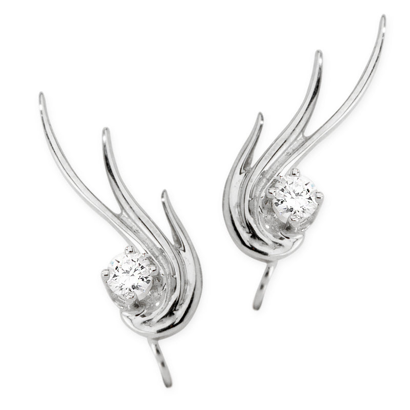 Sterling Silver Cubic Zirconia Triple Swirl Ear Pin Earrings