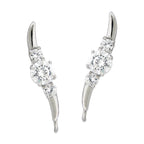 Sterling Silver Round CZ Triple Stone Past-Present-Future Ear Pin Earrings