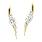 Gold Over Silver Roun CZ Triple Stone Past-Present-Future Ear Pin Earrings