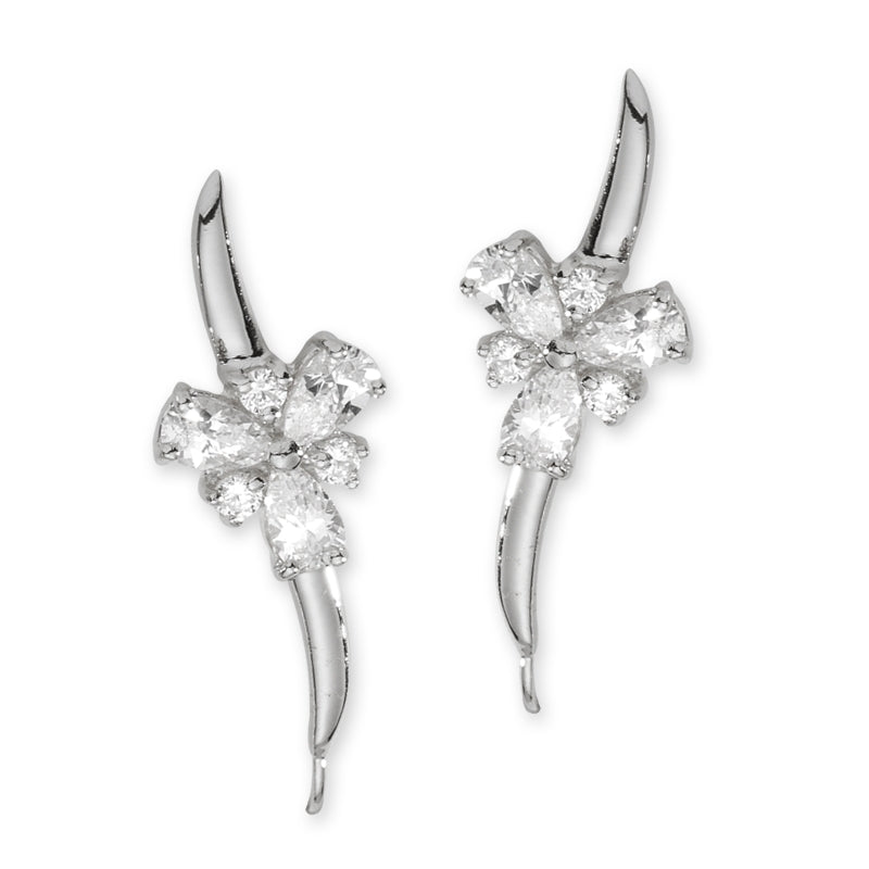 Ear Climber Earrings Ear Pin Cubic Zirconia Pear Shapes Sterling Silver