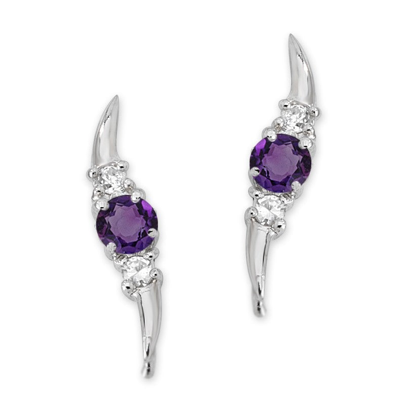 Amethyst Center CZ Silver Ear Pin Earrings