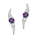 Amethyst Center CZ Silver Ear Pin Earrings