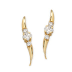 Princess Cut Center CZ Gold over Silver Ear Pin Earrings