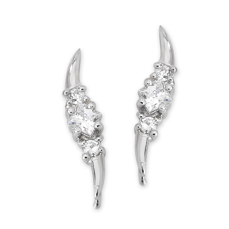 Princess Cut Center CZ Silver Ear Pin Earrings