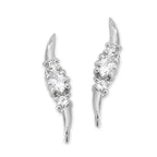 Princess Cut Center CZ Silver Ear Pin Earrings