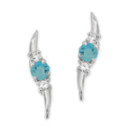 Silver Ear Climber Earrings - Genuine Round Gemstone with CZ Accents Small Version - Ear Pin - Sterling Silver