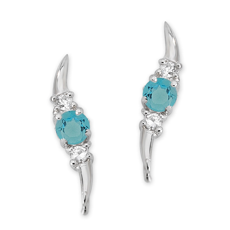 Silver Ear Climber Earrings - Genuine Round Gemstone with CZ Accents Small Version - Ear Pin - Sterling Silver