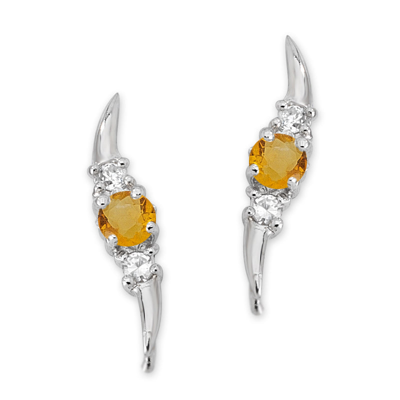 Silver Ear Climber Earrings - Genuine Round Gemstone with CZ Accents Small Version - Ear Pin - Sterling Silver