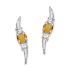 Silver Ear Climber Earrings - Genuine Round Gemstone with CZ Accents Small Version - Ear Pin - Sterling Silver
