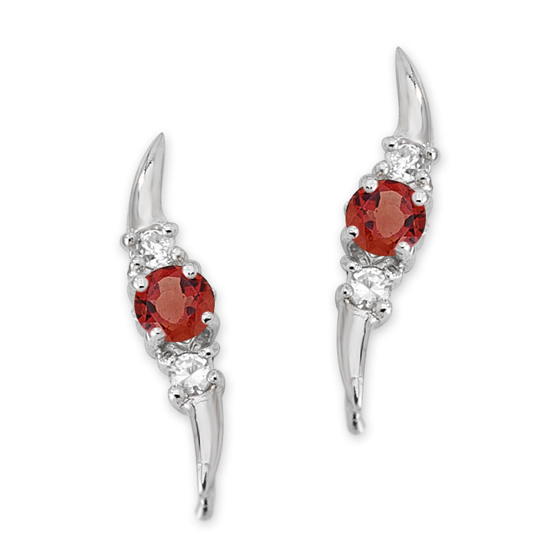 Silver Ear Climber Earrings - Genuine Round Gemstone with CZ Accents Small Version - Ear Pin - Sterling Silver