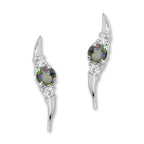 Silver Ear Climber Earrings - Genuine Round Gemstone with CZ Accents Small Version - Ear Pin - Sterling Silver