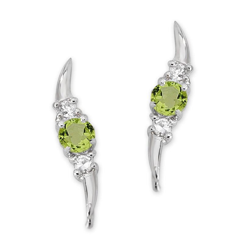 Silver Ear Climber Earrings - Genuine Round Gemstone with CZ Accents Small Version - Ear Pin - Sterling Silver