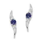 Sterling Silver Simulated Round Blue Sapphire Gemstone with CZ Accents Ear Pin Earrings