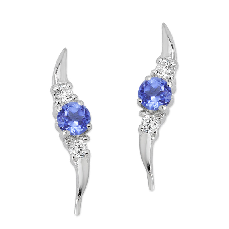 Sterling Silver Simulated Round Tanzanite Gemstone with CZ Accents Ear Pin Earrings