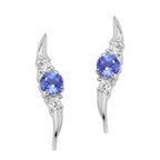 Sterling Silver Simulated Round Tanzanite Gemstone with CZ Accents Ear Pin Earrings