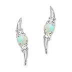Sterling Silver Simulated Round Opal Gemstone with CZ Accents Ear Pin Earrings