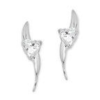 Cubic Zirconia Hearts Silver Ear Pin Earrings