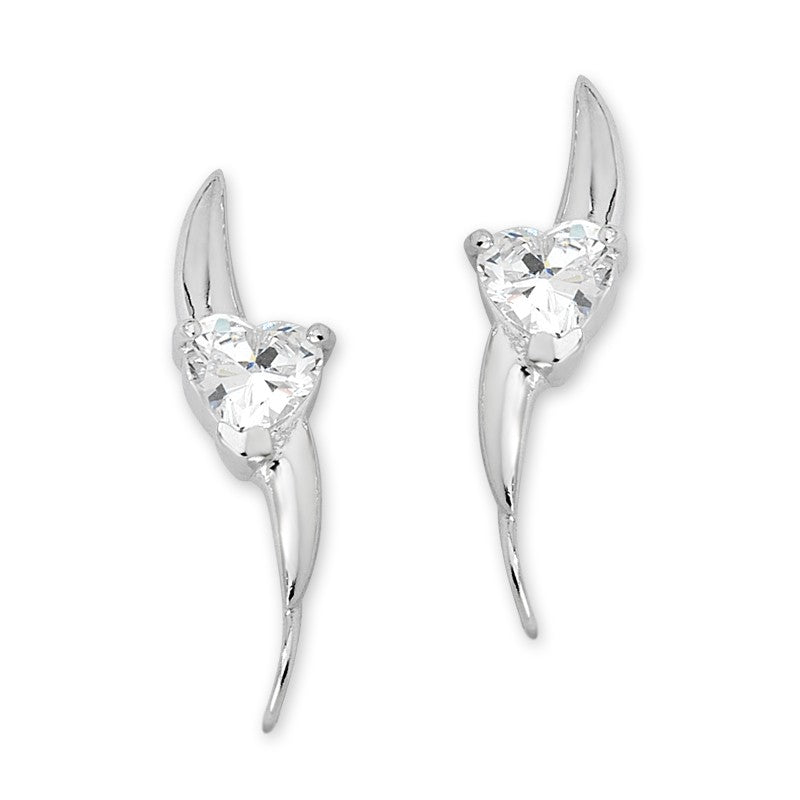 Cubic Zirconia Hearts Silver Ear Pin Earrings