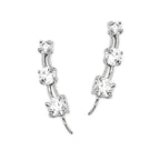 Cubic Zirconia Ear Climber Earrings - 3 in 1 Graduating Cubic Zirconia - Ear Pin - Sterling Silver