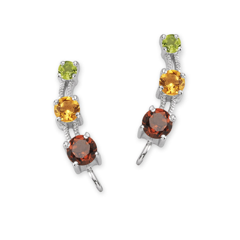 Multi Color 3 in1 Silver Ear Pin Earrings