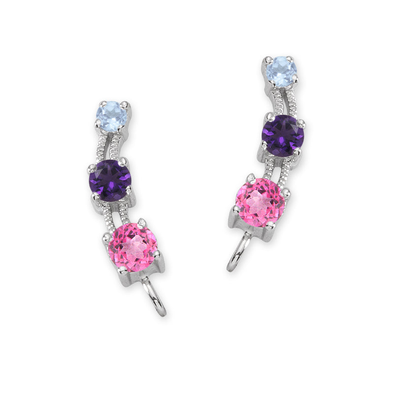 Multi Color 3 in1 Silver Ear Pin Earrings