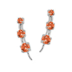 Ear Pin Ear Climber Earrings 3-in-1 Orange Cubic Zirconias Sterling Silver