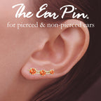 Ear Pin Ear Climber Earrings 3-in-1 Orange Cubic Zirconias Gold Over Silver