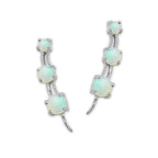 Opal Ear Climber Earrings - 3 in 1 Simulated Opal - Ear Pin - Silver